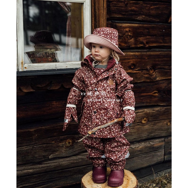 【瑞典直邮】21秋冬新品Kuling婴幼儿童户外碎花雨衣裤子帽子手套