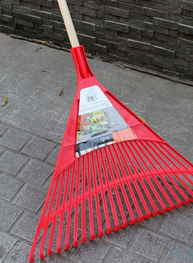 花姬园艺工具塑料耙子枯叶耙24齿长木柄塑料耙草耙铁耙塑料红色2