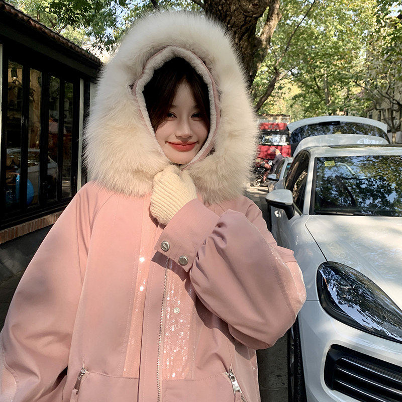 粉色派克棉服女2025冬季新款加绒加厚短款小个子棉衣棉袄工装外套,个性定制/设计服务/DIY,棉服工装,淘宝优惠券,粉丝福利购,淘宝优惠卷