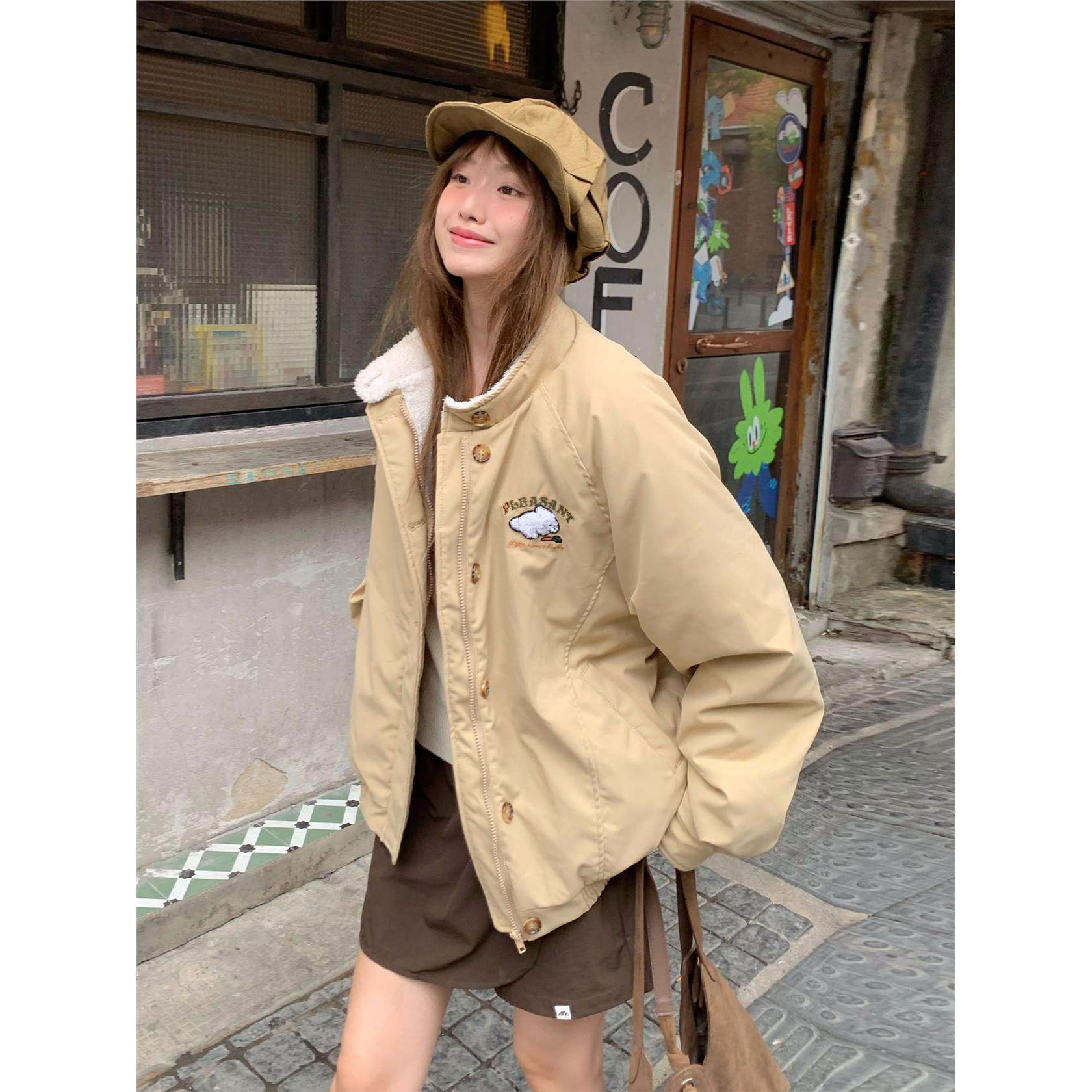 棉衣女款2025新款冬季加厚羊羔毛立领小个子棉袄超好看夹棉厚外套,个性定制/设计服务/DIY,棉服工装,淘宝优惠券,粉丝福利购,淘宝优惠卷