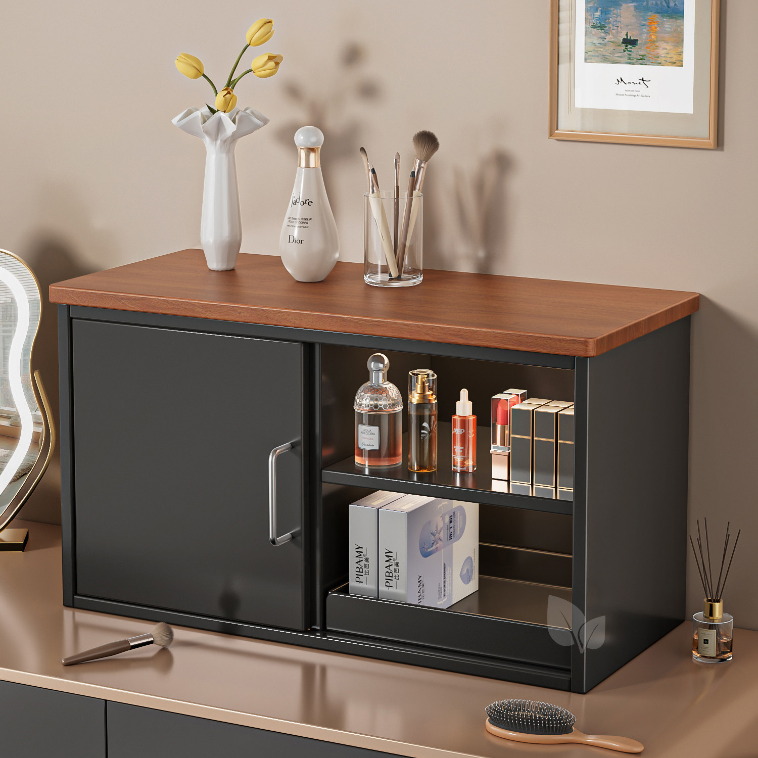 2026新款推拉式化妆品收纳柜防尘大容量收纳桌面高级化妆品收纳盒