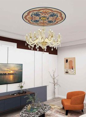 客厅房顶中式天花板吊顶灯圆形贴纸自粘卧室屋顶遮丑创意装饰墙贴