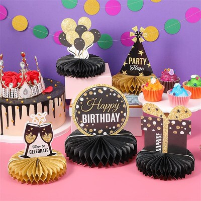 极速Graduation Season Black Gold Birthday Honeycomb Decorati