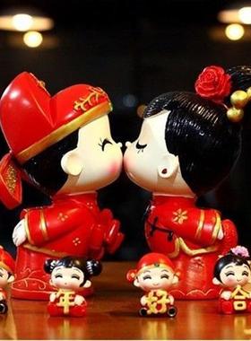 摆件陶瓷娃娃中式结婚一对卧室酒柜室内新婚工艺礼品摆饰电视柜婚