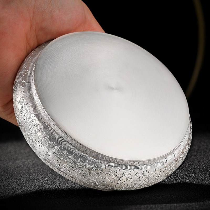 纯银手工曼扎盘纯银曼茶罗八吉祥平纹/平花供修曼扎密宗10cm