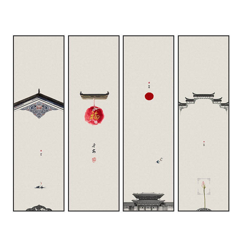 新品饭店餐厅画新中式沙发背景墙装饰画徽派日式书房茶室挂画客厅