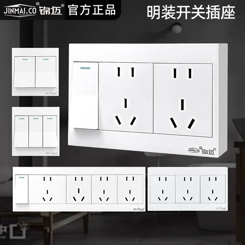 明装一开十孔开关多孔插座面板