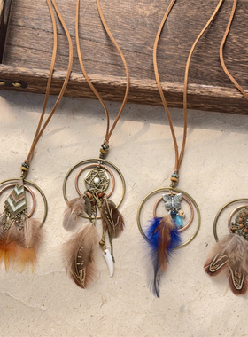 波西米亚民族风长款羽毛流苏项链