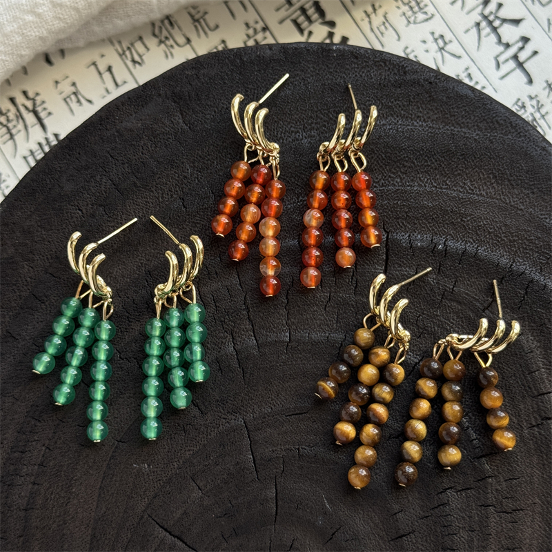 新中式复古中国风玛瑙流苏耳钉
