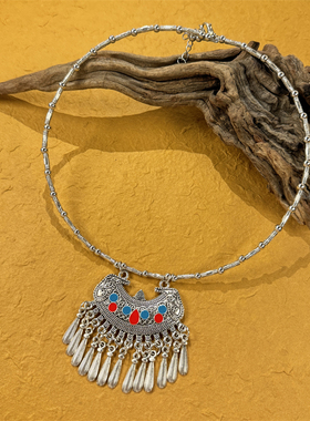 苗族民族风苗银流苏项圈项链