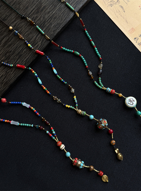 尼泊尔复古民族风彩色长款项链