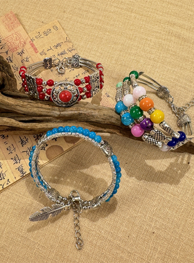 藏式复古手工仿彩石手镯