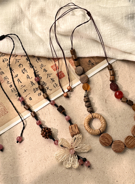 木质编织花朵新中式国风项链