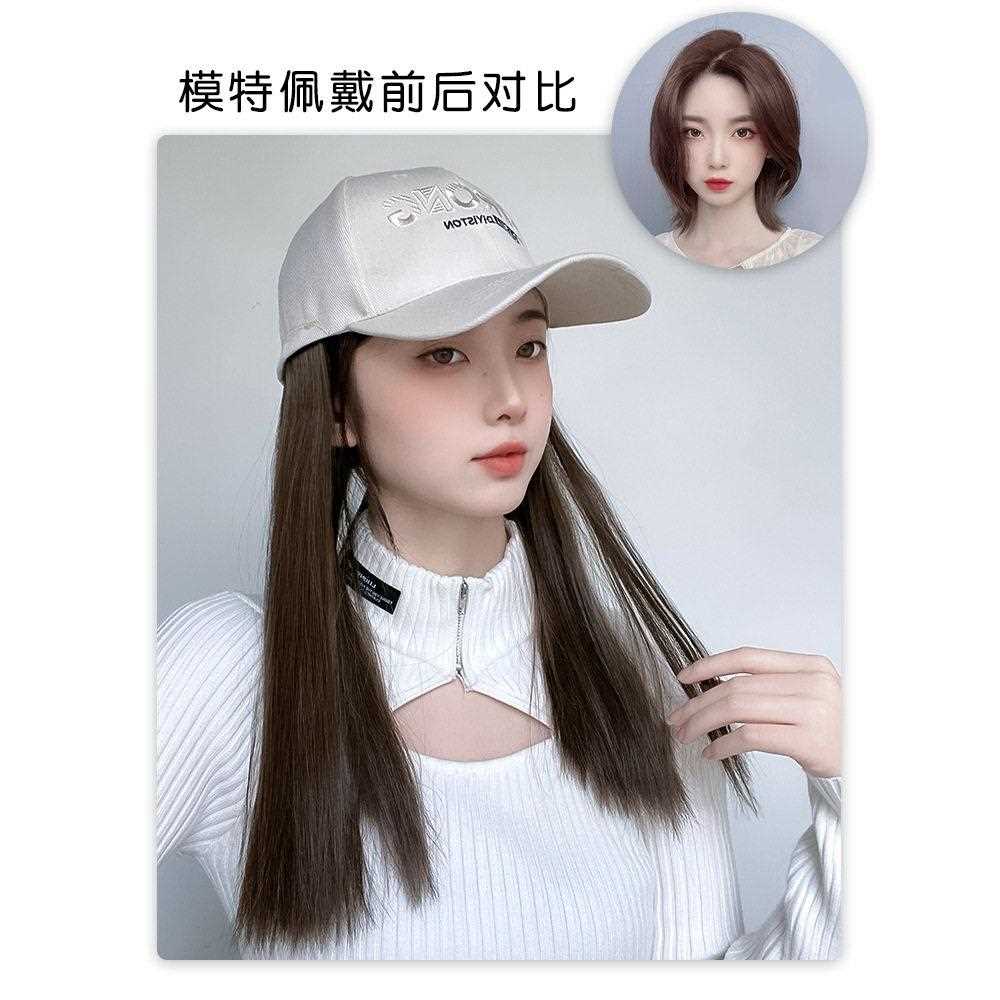 新款直销棒球帽假发一体女时尚夏季网红鸭舌帽长直发带头发的帽子