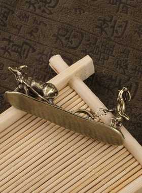 新款直销黄铜摆件老农与牛国潮劳动人民茶宠桌宠铜雕手把件金属工