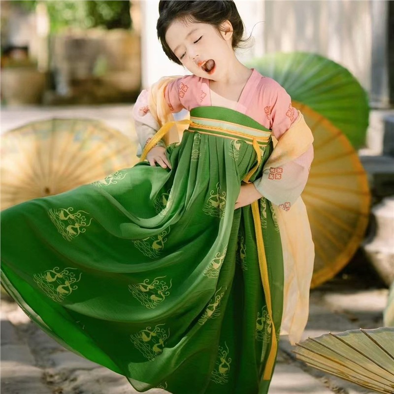 六幺 汉服女童春秋超仙儿童中国风古装超仙中秋襦裙连衣裙复原款