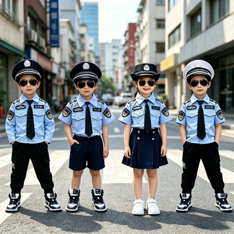 儿童警官衣服警服角色扮演男女童警察服小交警交通制服警长演出服