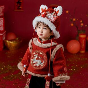 汉服男童冬装拜年服2025新款儿童红色喜庆国风套装新中式过年唐装