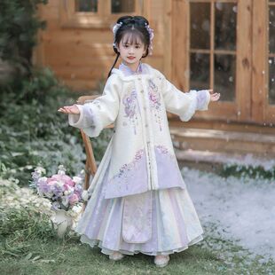 加绒汉服女童冬季新款拜年服古风儿童过年古装中国风唐装新年冬款