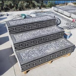 别墅大理石石雕台阶石踏步庭院门口青石祥云浮雕条石阶梯地铺石