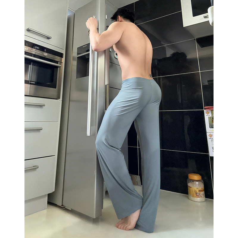 显翘臀冰丝家居裤睡裤瑜伽裤垂坠弹力男士长裤健身秋冬 第2条5折