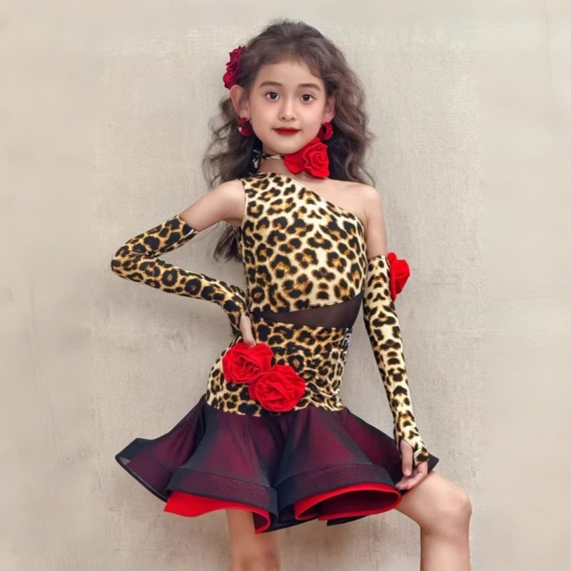 新款女童拉丁舞服女童演出表演服豹纹网纱拼接上衣鱼骨蓬蓬裙套装,运动/瑜伽/健身/球迷用品,拉丁舞练习套装,淘宝优惠券,粉丝福利购,淘宝优惠卷