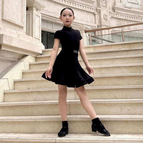 女童拉丁舞规定比赛服高领演出服