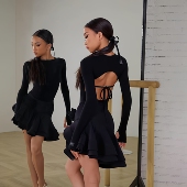 演出服女童拉丁舞露背长袖 冬季 新款 上衣不规则大摆裙艺考服比赛服