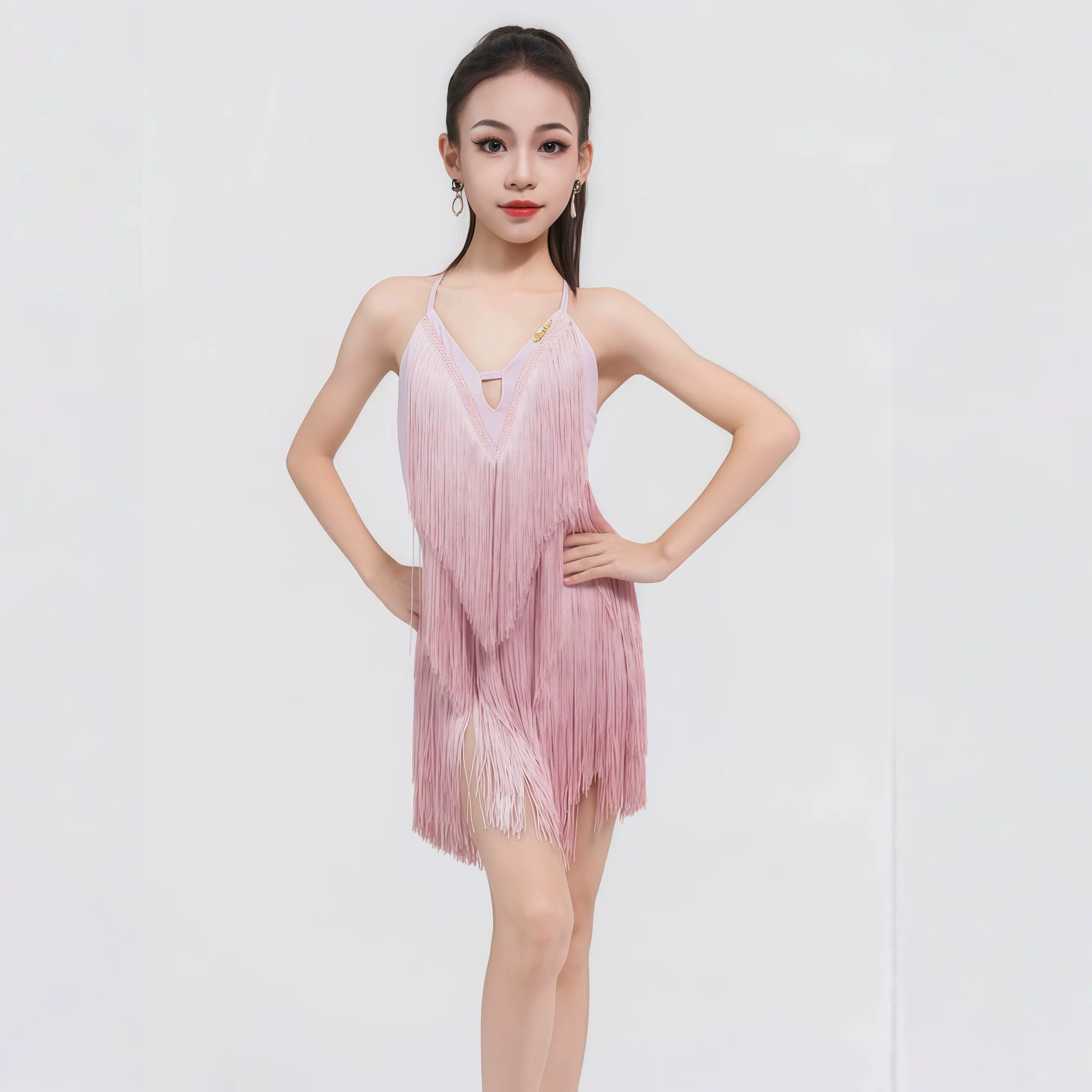 儿童吊带流苏连衣裙拉丁舞比赛服图片