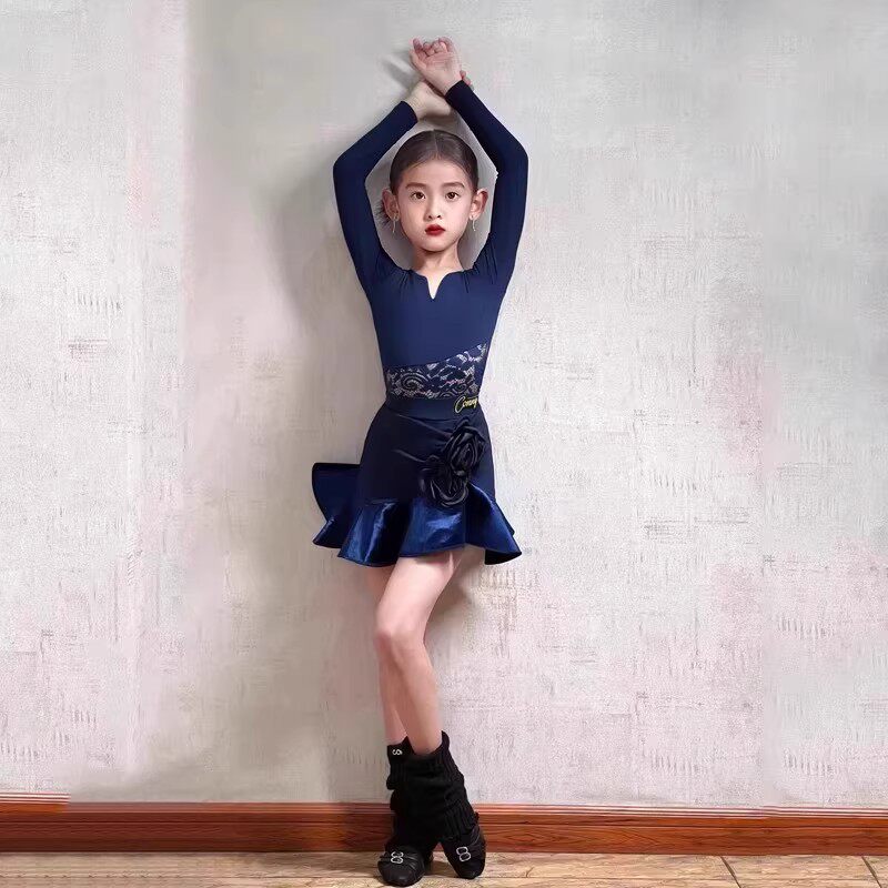 冬季新款修身拉丁舞服演出服女童