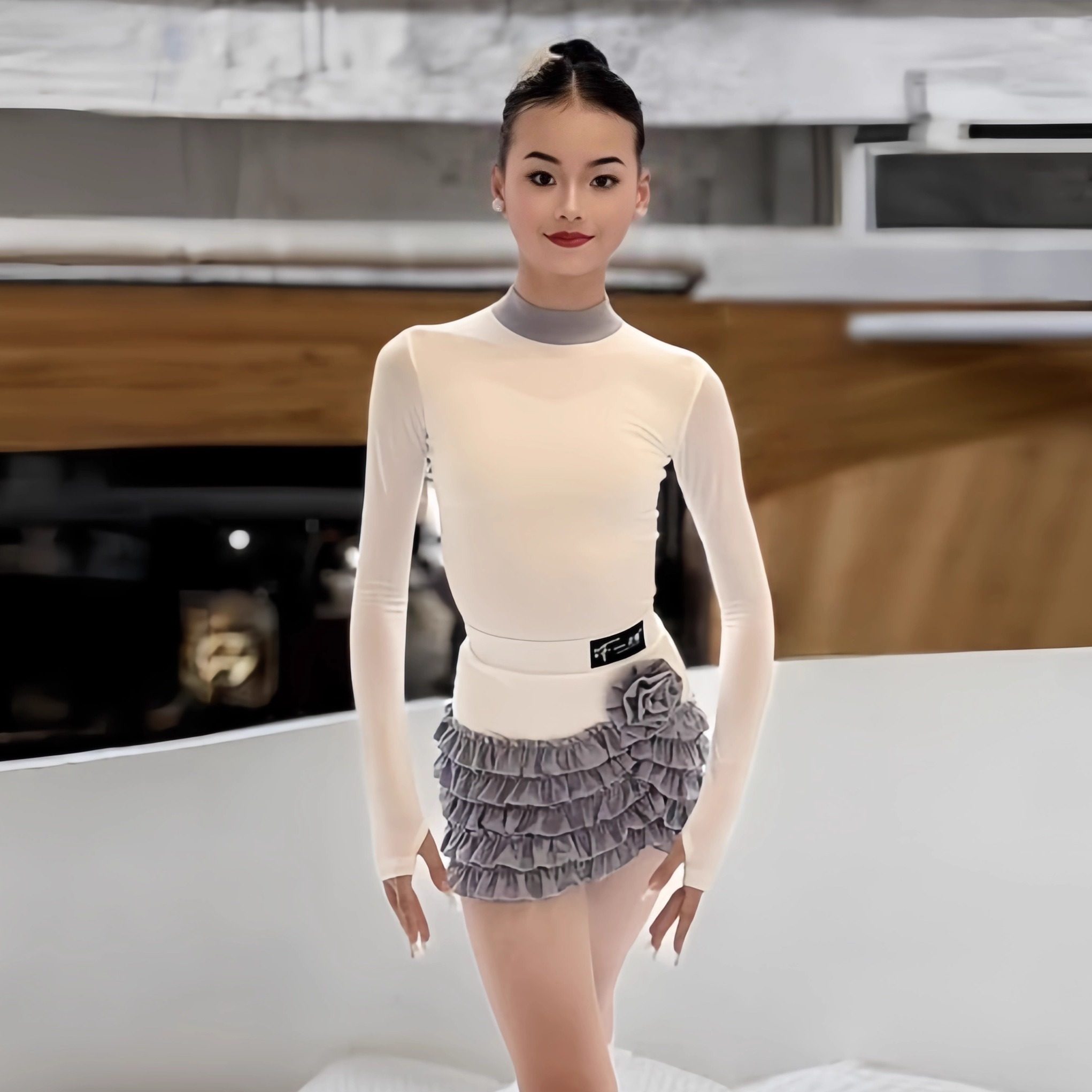 冬女童拉丁舞服套装长袖包臀半裙