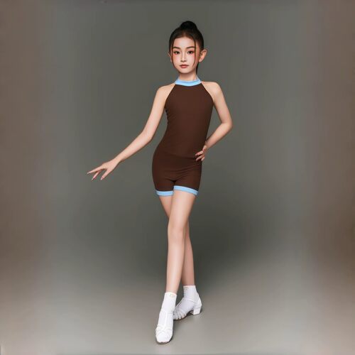 拉丁服少儿蓝咖连体衣透气练功服