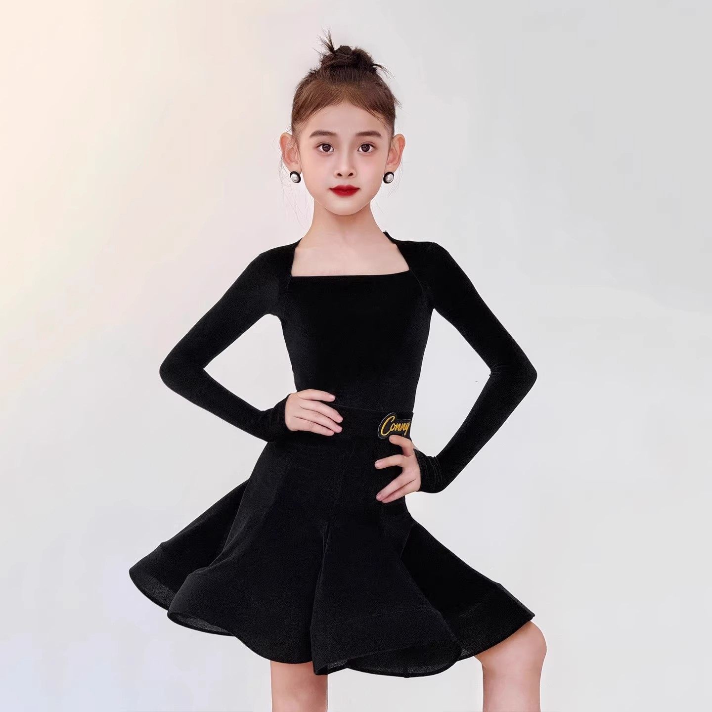 冬女童拉丁规定服赛服绒面大摆裙