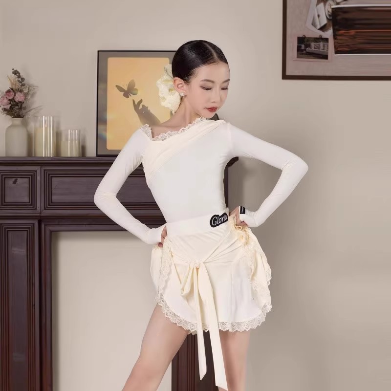 2025新款女童拉丁舞裙少儿舞蹈考级表演比赛服秋冬款修身舒适套装