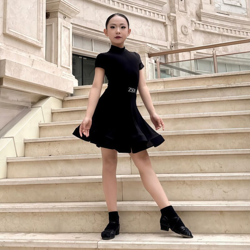 女童拉丁舞规定比赛服高领表演服