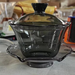 家用高硼硅透明玻璃花边盖碗功夫茶具三才盖碗彩色玻璃大号泡茶
