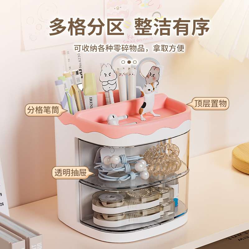 实用笔筒办公室桌面学生书桌笔架简约时尚创意卡通可爱透明笔筒子