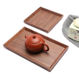 长方形托盘餐 黑胡桃木托盘酒店餐厅茶盘水果点心糕点盘刻N字日式