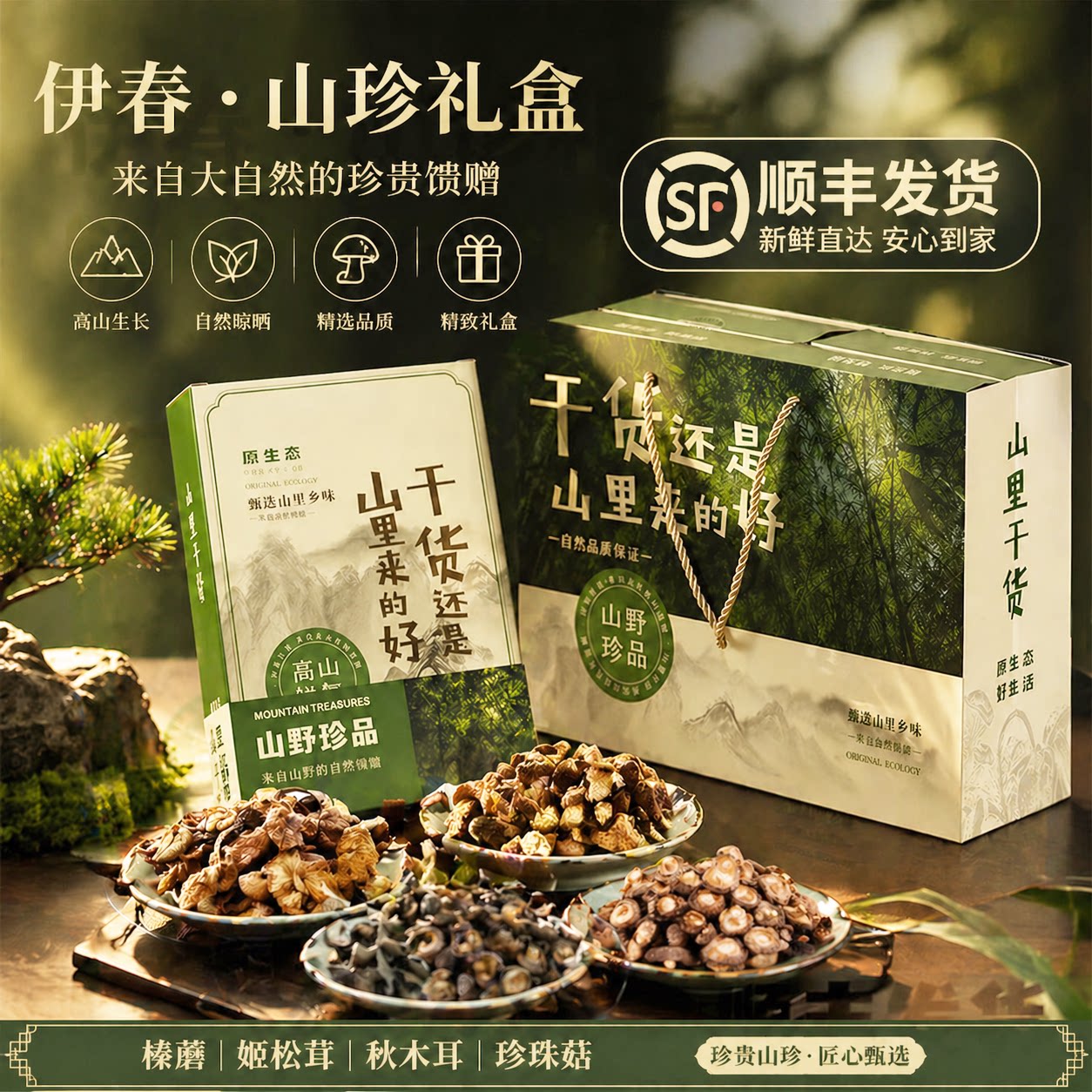 东北伊春特产山珍礼盒秋木耳榛蘑姬松茸干货山货伴手礼端午节送礼