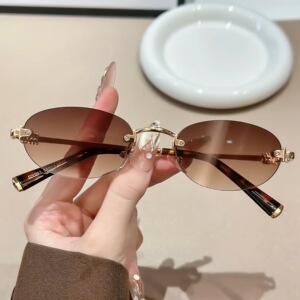 跨境欧美新款无框太阳镜元英同款轻奢网红墨镜女高级感太阳眼镜潮
