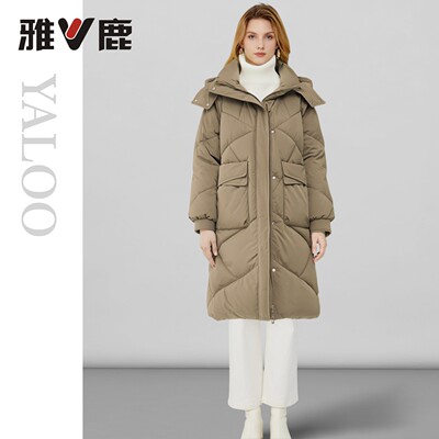雅鹿25冬季加绒加厚女过膝羽绒服