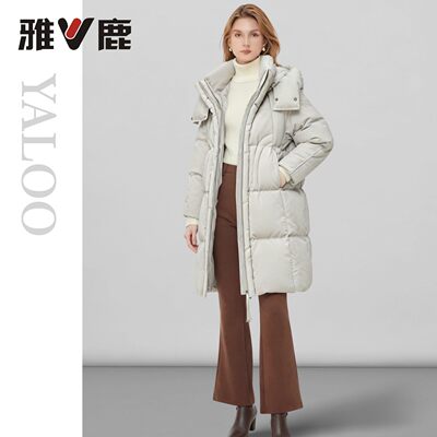 雅鹿冬季中长超保暖连帽女羽绒服