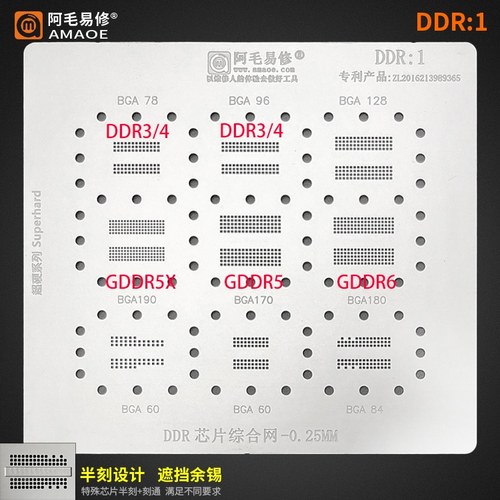 DDR1/2/3/4/5X/GDDR6植锡网BGA190/180/170/128/96/84/78/60钢网