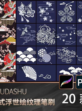 日式和风浮世绘元素procreate笔刷ps笔刷云纹古典底纹海浪花纹