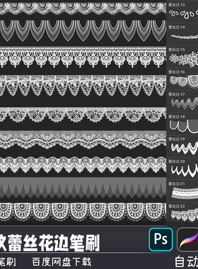 复古镂空网纹蕾丝花边花纹布料PS/SAI2笔刷预设procreate画笔素材