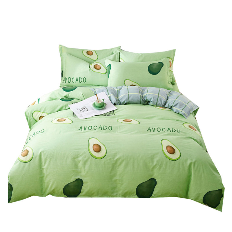 牛油果绿色四件套全棉纯棉床单被套清新绿一1米8八床上用品三件套
