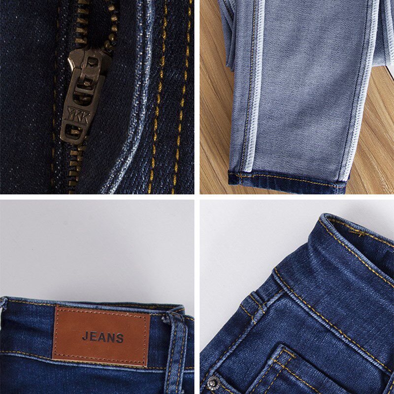 2024秋冬装新高腰深蓝色加绒紧身牛仔裤女长裤九分弹力小脚铅笔裤