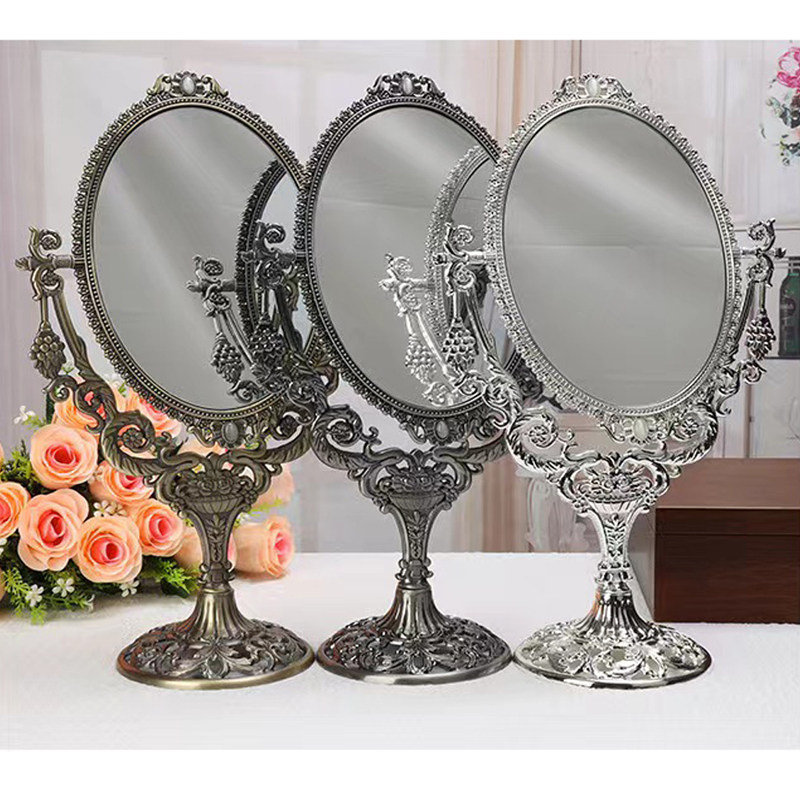 欧式宫廷复古铜镜简约田园金属台式双面化妆镜大号梳妆镜网红镜子