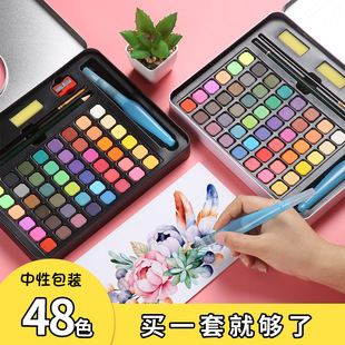 36色48铁盒初学者学生用儿童DIY手 乔尔乔内固体水彩颜料粉饼套装