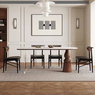 严奢中古风克桌力ZGF3家用小户型方形长岛台亚饭半椭圆桌岩板实木